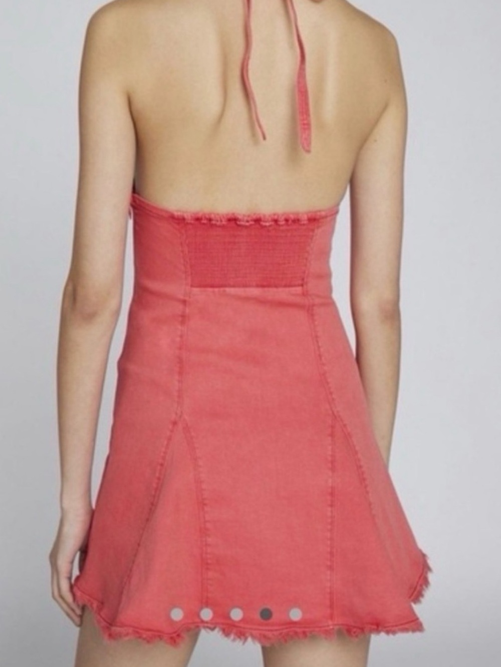 NWT Kimchi Blue Hailey Halter Denim Mini Dress Red Medium - Picture 3 of 10